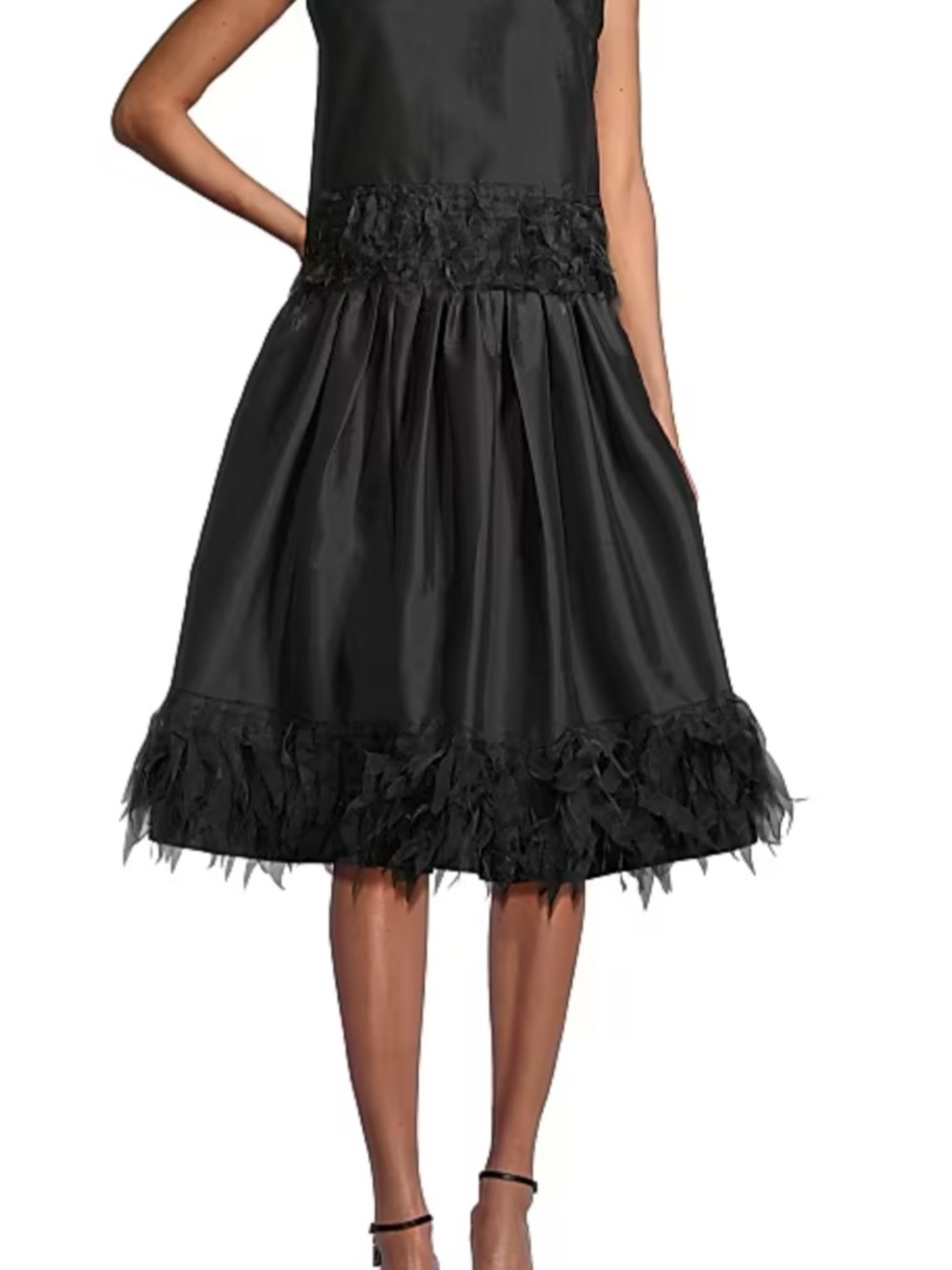 Frances Valentine Elegant Black Feather-Hem A-Line Skirt size Small NWT